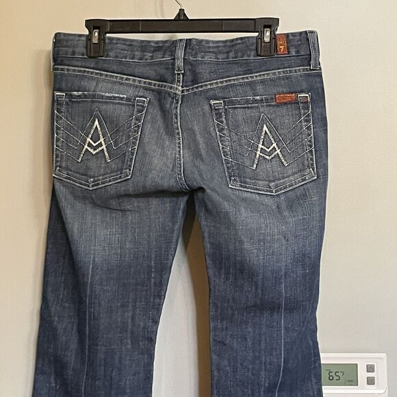 7 for All Mankind Jeans A Pocket Pkt Flip Flop Low Rise Flare‎ Denim Size 28 EUC - Picture 5 of 15